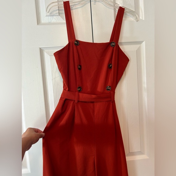Have Jumpsuit Womens Large Burnt Orange Stretchy Wide Leg High Waist Tie Buttons - Picture 7 of 14